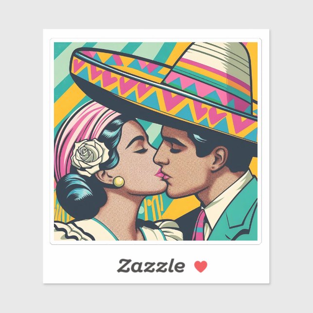 Sticker Fête mexicaine de baiser rétro Fiesta Sombrero (Feuille)
