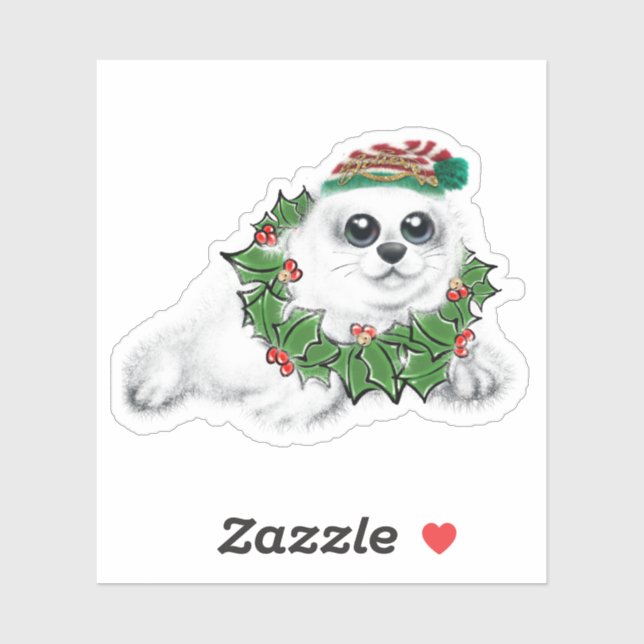 Sticker Fête Seal pup | Couronne de Noël (Feuille)
