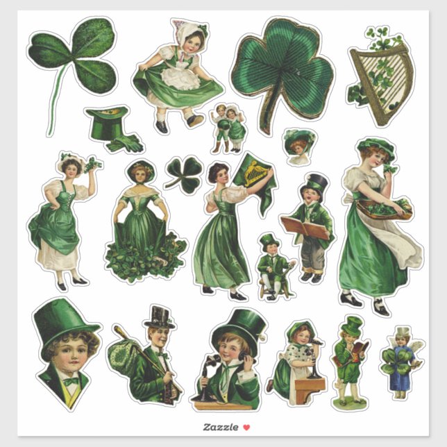 Sticker Fête vintage de la St Patrick (Feuille)