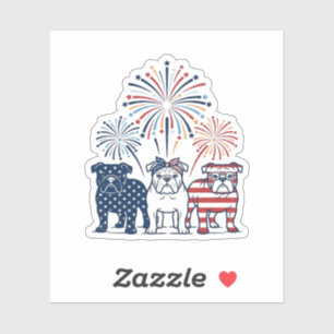 Sticker Feu d'artifice de bouledogue patriotique dessin ve
