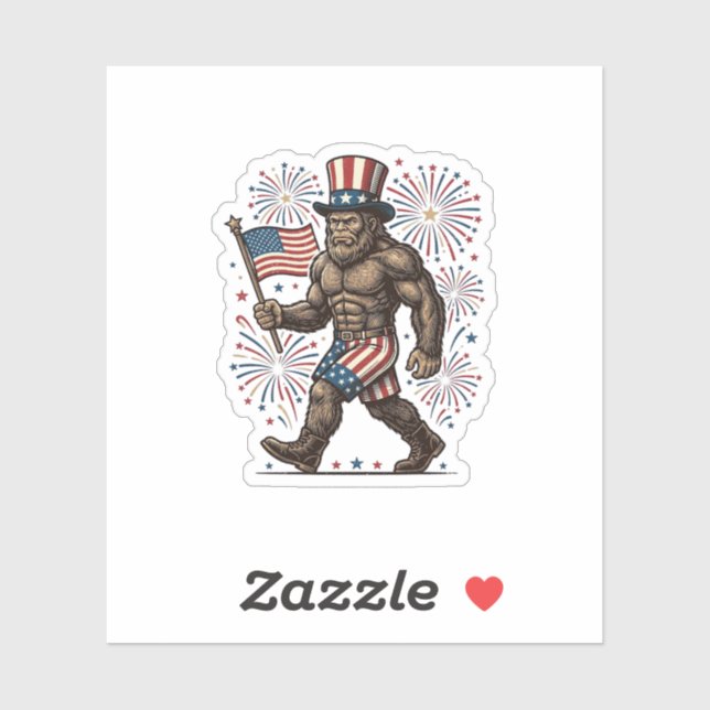 Sticker Feu d'artifice de Sasquatch patriotique Gravure vi (Feuille)