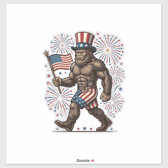 Sticker Feu d'artifice patriotique Sasquatch Gravure vinta (Feuille)