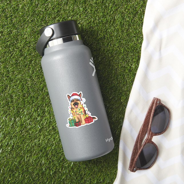 Sticker Feu de Noël Éclairage Père Noël Allemand Berger Ch (HydroFlask Insitu)
