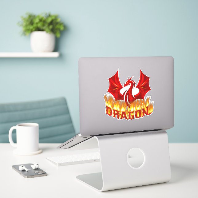 Sticker Feu rouge dragon (Ordinateur portable sur le bureau)