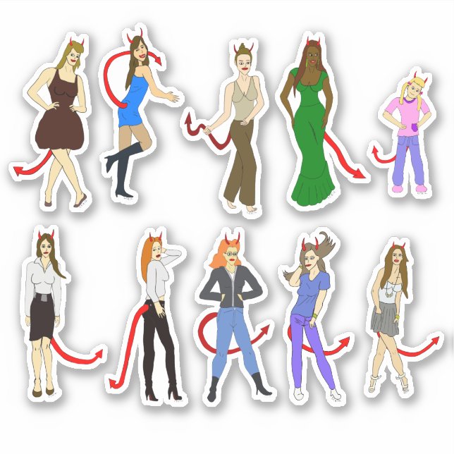 Sticker feuille autocollante fille diable (Devant)