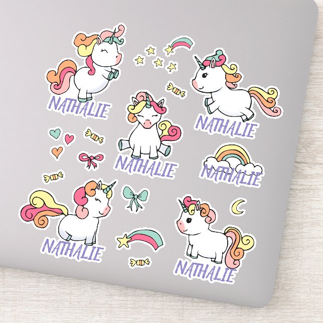 Sticker Feuille autocollante Unicorn avec nom (Détail)