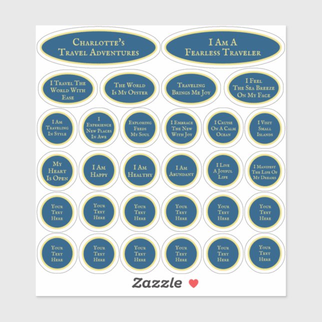Sticker Feuille Bleue Et Jaune De 30 Affirmations De Voyag (Feuille)