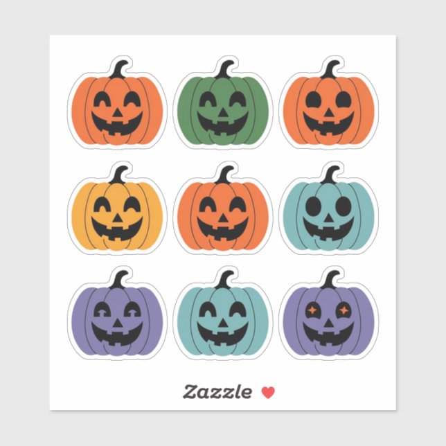 Sticker Feuille d'autocollant Citrouille souriant coloré (Feuille)