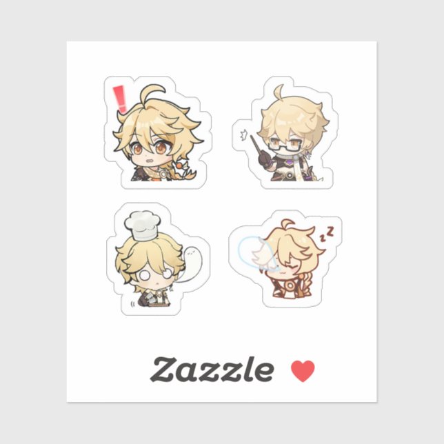 Sticker Feuille d'autocollants Aether Genshin Impact 4 piè (Feuille)