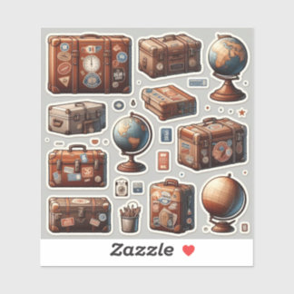 Sticker Feuille d'autocollants Antique Travel Trunk & Glob