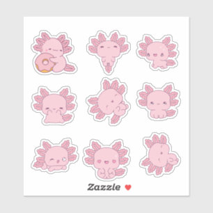 Sticker Feuille d'autocollants Axolotl rose mou