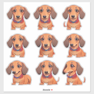 Sticker Feuille d'autocollants Brown Dachshund Puppy Kawai