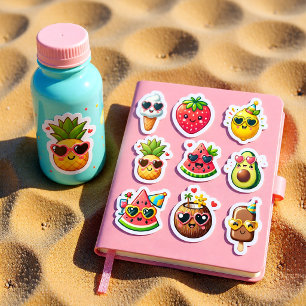 Sticker Feuille d'autocollants de 9 aliments de style kawa