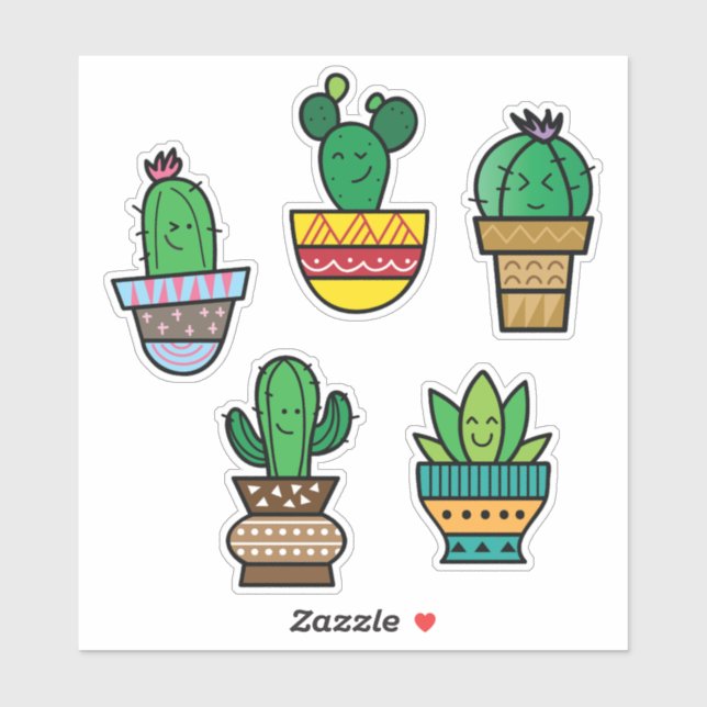 Sticker Feuille d'autocollants de cactus mignon | Art de p (Feuille)