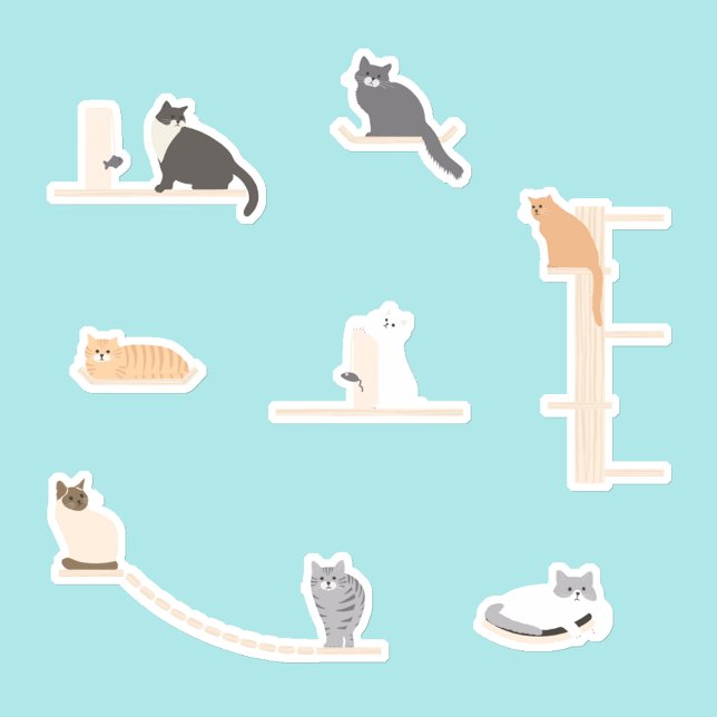 Sticker Feuille d'autocollants de chats mignons sur meuble (Créateur téléchargé)