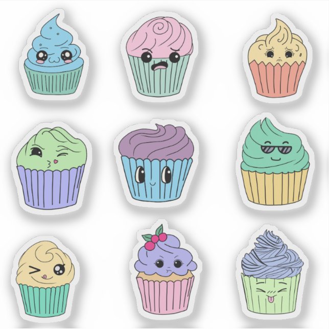 Sticker Feuille d'autocollants de cupcake Kawaii Mignon (Devant)