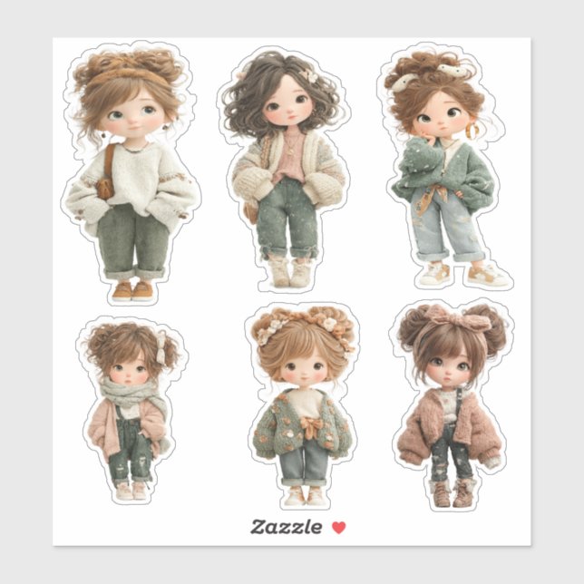 Sticker Feuille d'autocollants de fille Chibi mignonne  6  (Feuille)