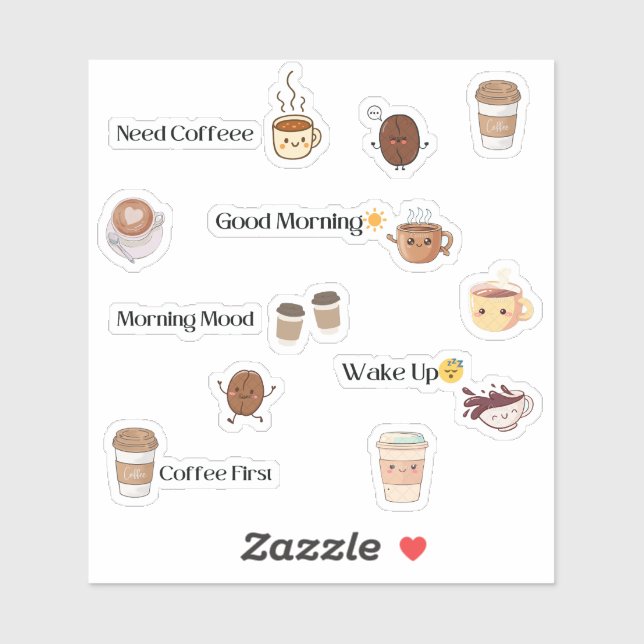 Sticker Feuille d'autocollants de humeur de café mignonne (Feuille)