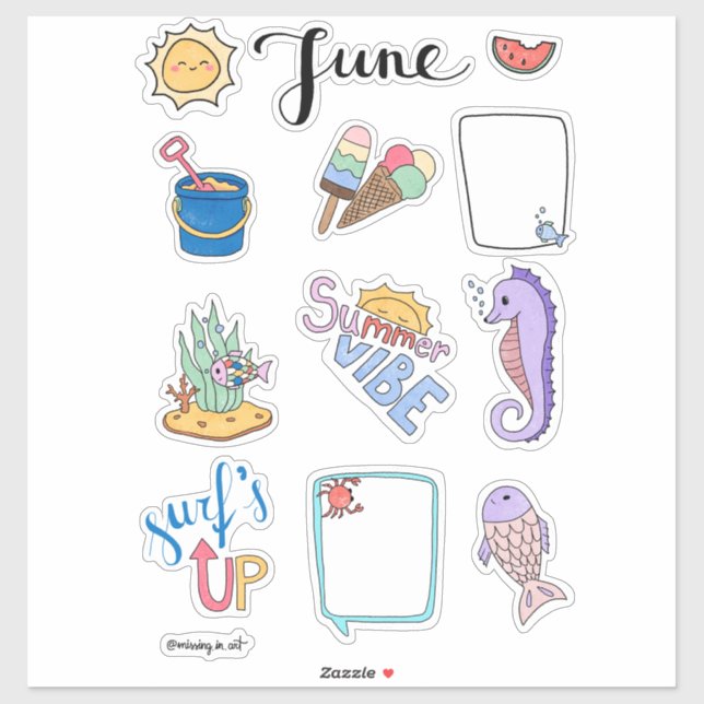 Sticker Feuille d'autocollants de juin – Début de l'été (Feuille)