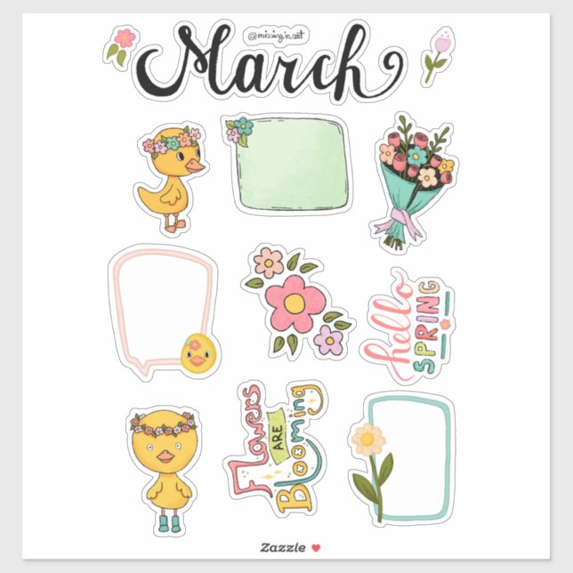 Sticker Feuille d'autocollants de mars – Réveil printanier (Feuille)
