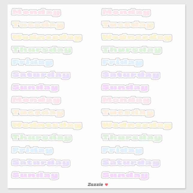 Sticker Feuille d'autocollants des jours de la semaine Pas (Feuille)