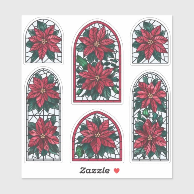 Sticker Feuille d'autocollants en verre tendu Poinsettia c (Feuille)