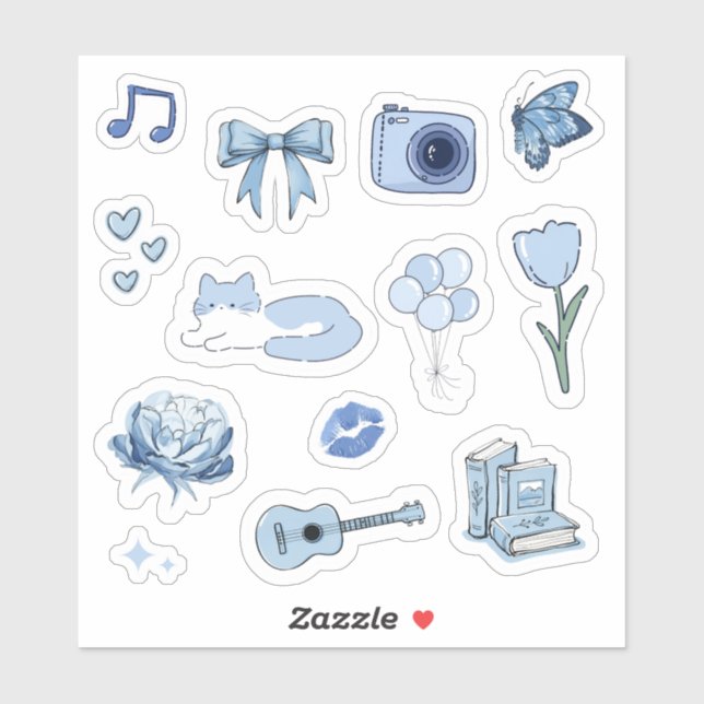 Sticker Feuille d'autocollants en vinyle esthétique bleu (Feuille)
