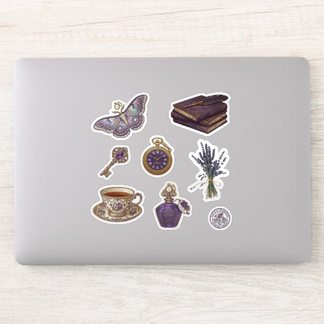 Sticker Feuille d'autocollants esthétiques violets vintage (Ordinateur)
