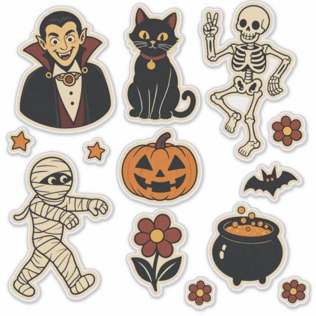 Sticker Feuille d'autocollants Halloween rétro groovy (Devant)
