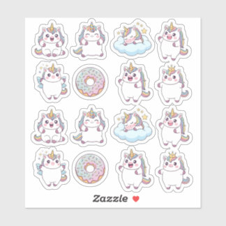 Sticker Feuille d'autocollants Kawaii Chubby Unicorn & Don