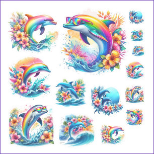 Sticker Feuille d'autocollants Rainbow Dolphin et Ocean Re