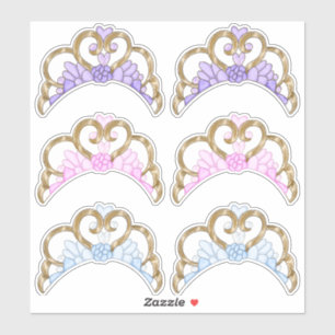 Sticker Feuille d'autocollants Rose, Violet et Bleu, Tiara