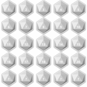 Sticker Feuille de 25 texte personnalisé D20 Die Modèle