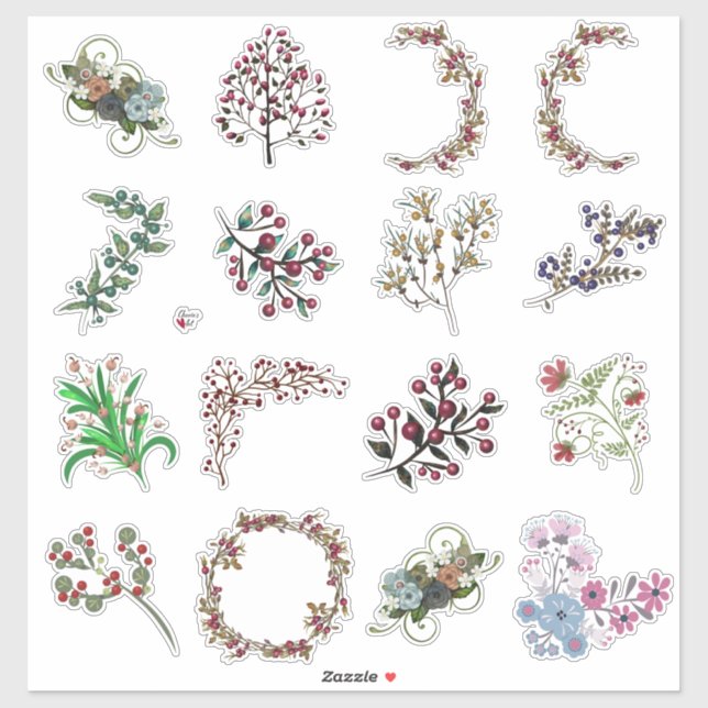 Sticker Feuille de bricolage Berries and Flowers Collage m (Feuille)