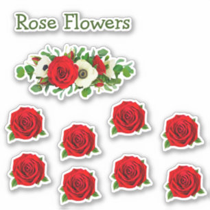 Sticker Feuille de fleurs de rose rouge