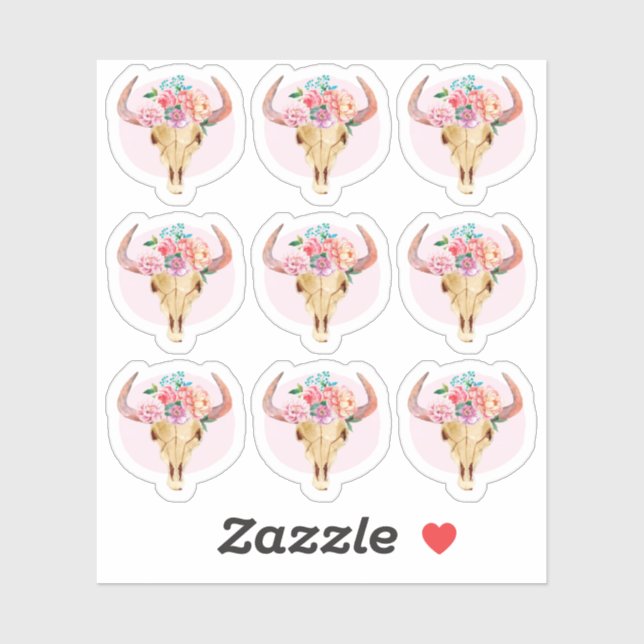 Sticker Feuille de planner aquarelle crâne de vache bohème (Feuille)