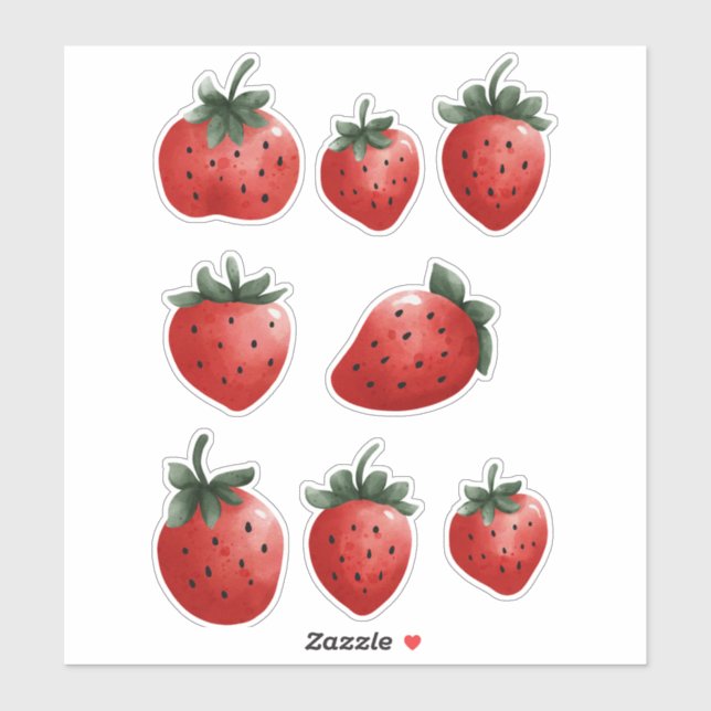 Sticker Feuille d'étiquette de fraise d'aquarelle (Feuille)