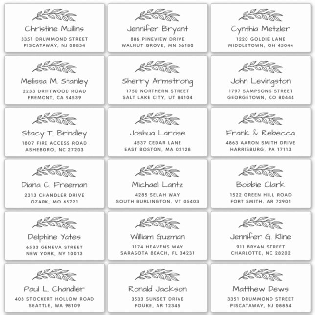Sticker Feuille simple  simple Mariage adresse d'invité (Devant)