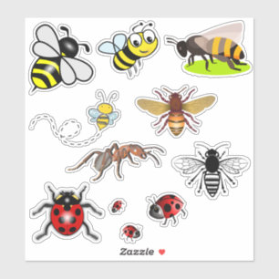 Sticker Feuilles de vignettes d'insectes
