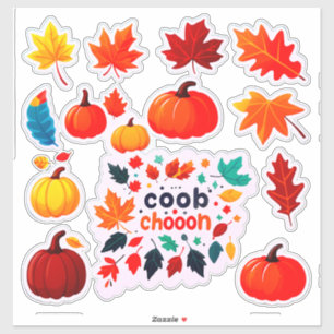 Sticker Feuilles et Dessin de Citrouille de style Hallowee