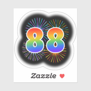 Sticker Feux d'artifice amusants + motif arc-en-ciel "88"