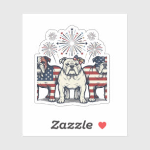 Sticker Feux d'artifice de Bulldog patriotique Gravure vin