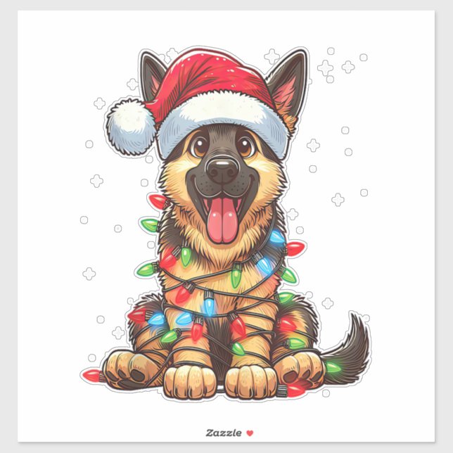 Sticker Feux de Noël du chien berger allemand Santa Hat Xm (Feuille)