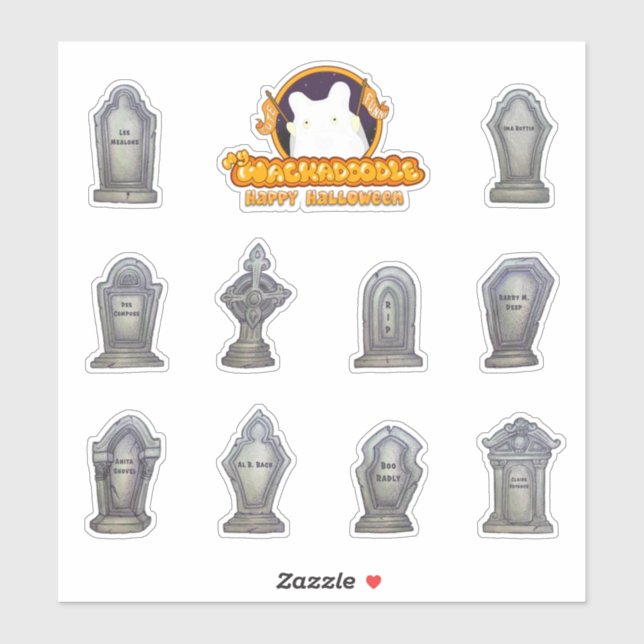 Sticker Fiche à coller pour Halloween Drôle Nom Gravestone (Feuille)