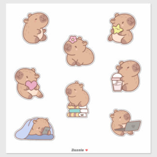 Sticker Fiche d'autocollants de Doodle Capybara mignon