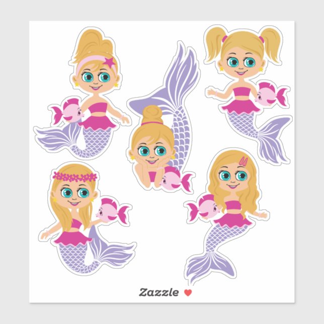 Sticker Fiche d'autocollants Fille Sirène Blonde (5 Autoco (Feuille)
