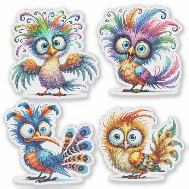 Sticker Fiche de l'autocollant Drôle Oiseaux (Devant)