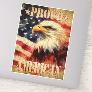 Sticker Fier Américain. Bald Eagle et drapeau des États-Un