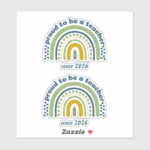 Sticker Fière d'être une enseignante rétro bleu vert