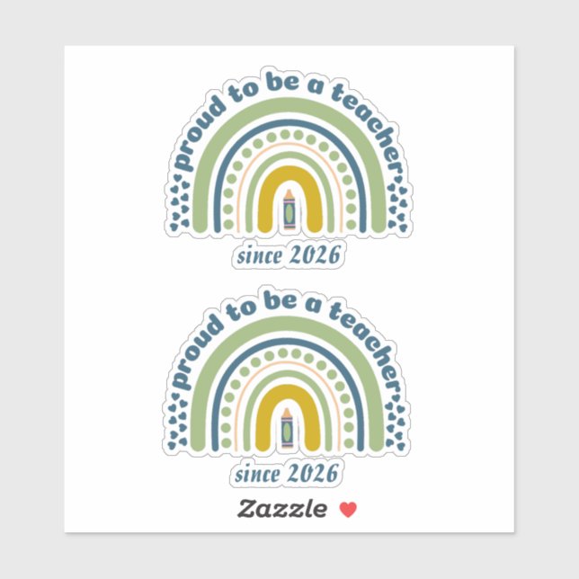 Sticker Fière d'être une enseignante rétro bleu vert (Feuille)